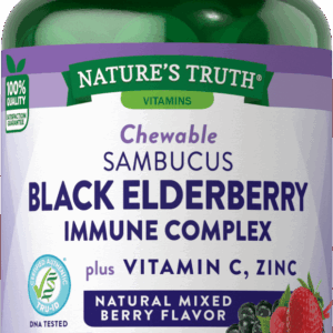 Nature’s Truth – Sambucus Black Elderberry Immune Complex Plus Vitamin C, Zinc Chewable Tablets – Natural Mixed Berry Flavor – 60 Ct